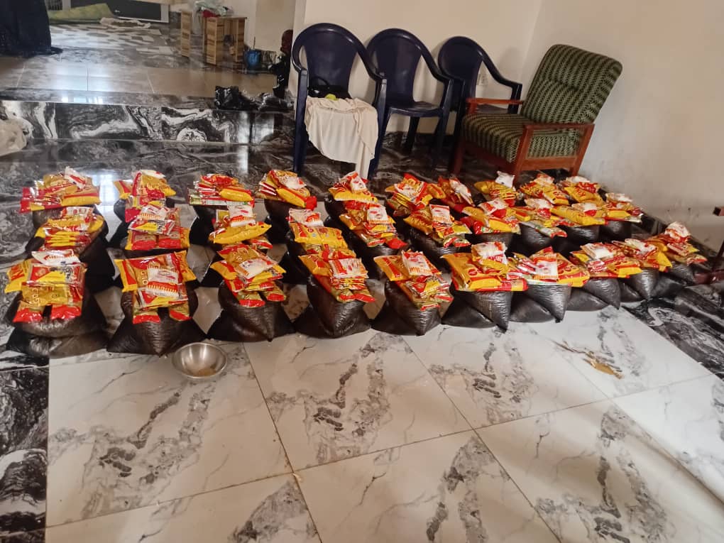 Food drive — packaged food parcels ready for community distribution